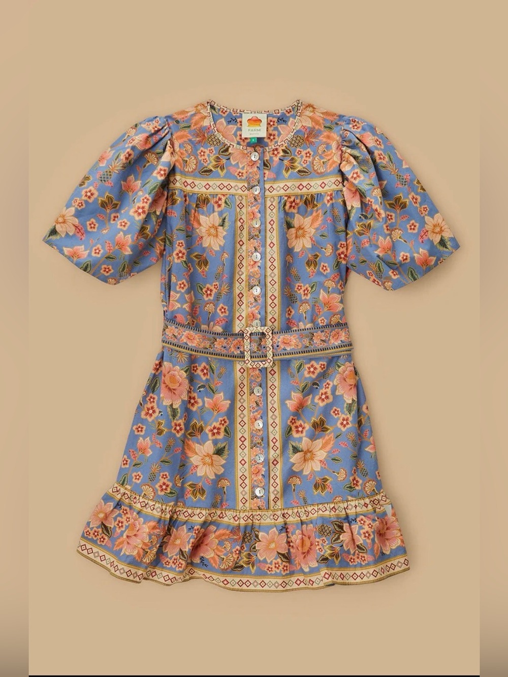 FARM Rio Dusty Blue Floral Mini Dress with Pink and Green Details - Picture 11 of 11